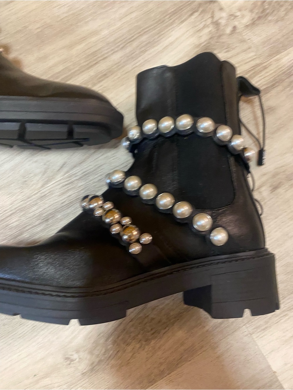 Zara Black Ankle Boots with Silver Pearl & Stud Straps - Picture 12 of 16
